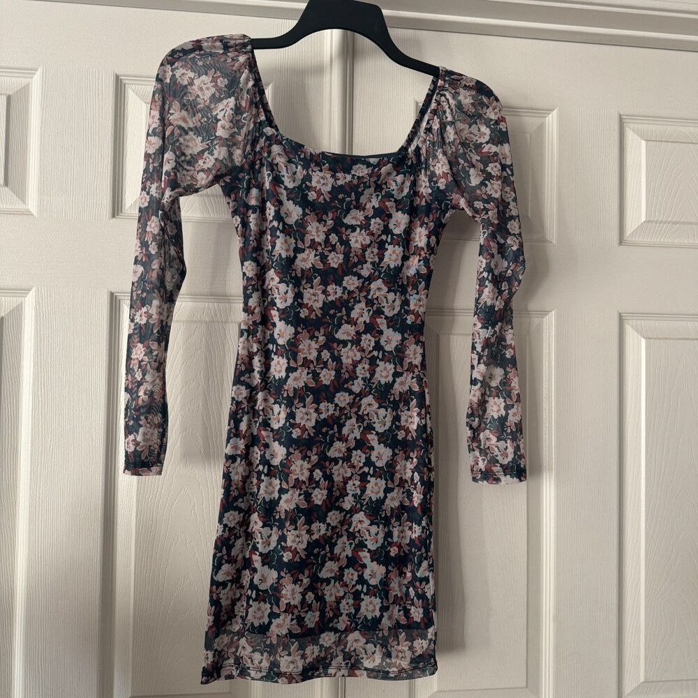 Sage The Label Y2K Mesh Mini Dress Jr Womens XS Floral Lined Green Bodycon